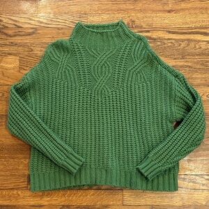 Aerie Forest Green Cable Knit Turtleneck Sweater